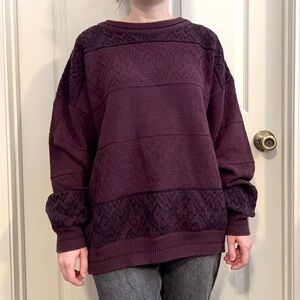 Vintage Dark Purple and Black Oversized Geometric Crewneck Sweater